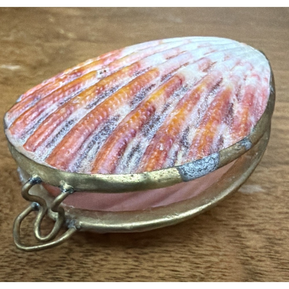 Vintage Shell Trinket Box Real Seashell Brass Hinged Pill Box Coastal Gift